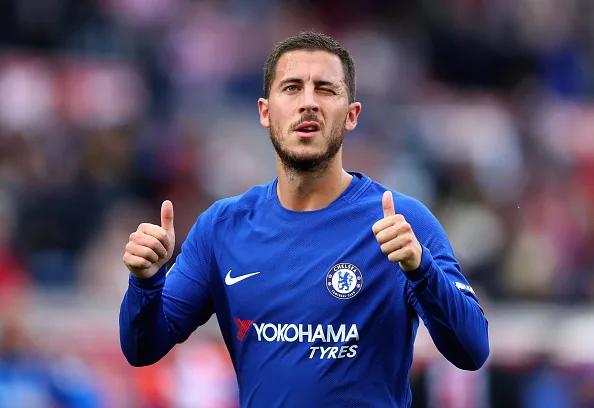 STOKE ON TRENT, ENGLAND – SEPTEMBER 23: Eden Hazard of Chelsea celebrates his side’s 4-0 victory after the Premier League match between Stoke City and Chelsea at Bet365 Stadium on September 23, 2017 in Stoke on Trent, England. (Photo by Richard Heathcote/Getty Images)