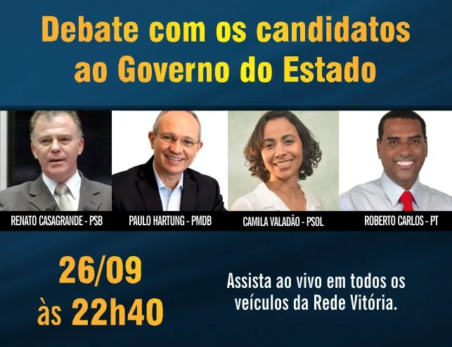 É hoje à noite! Candidatos ao Governo do Estado participam de debate decisivo na Rede Vitória