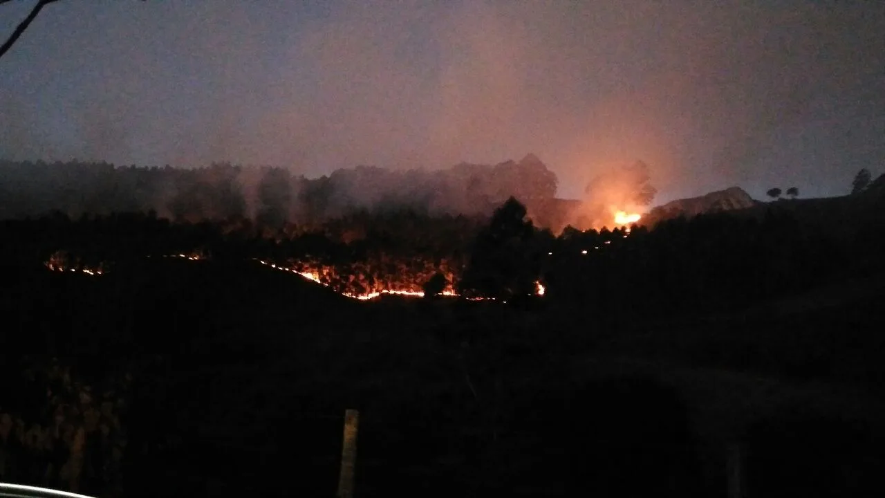 Incêndio atinge vegetação próxima à Rota do Lagarto, em Pedra Azul