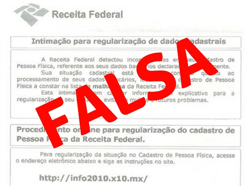 Cartas que pedem atualização de dados bancários na Receita Federal são falsas