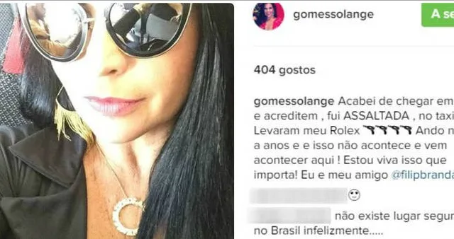 Solange Gomes é assaltada dentro de táxi e desabafa no Instagram