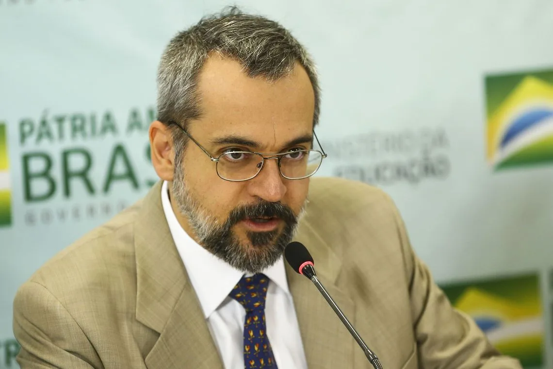 O ministro da Educação, Abraham Weintraub, durante apresentação do “Compromisso Nacional pela Educação Básica”.