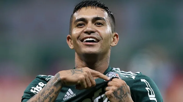 O jogador Dudu, da SE Palmeiras, comemora seu gol contra a equipe do América FC, durante partida valida pela trigésima sexta rodada, do Campeonato Brasileiro, Série A, na Arena Allianz Parque.