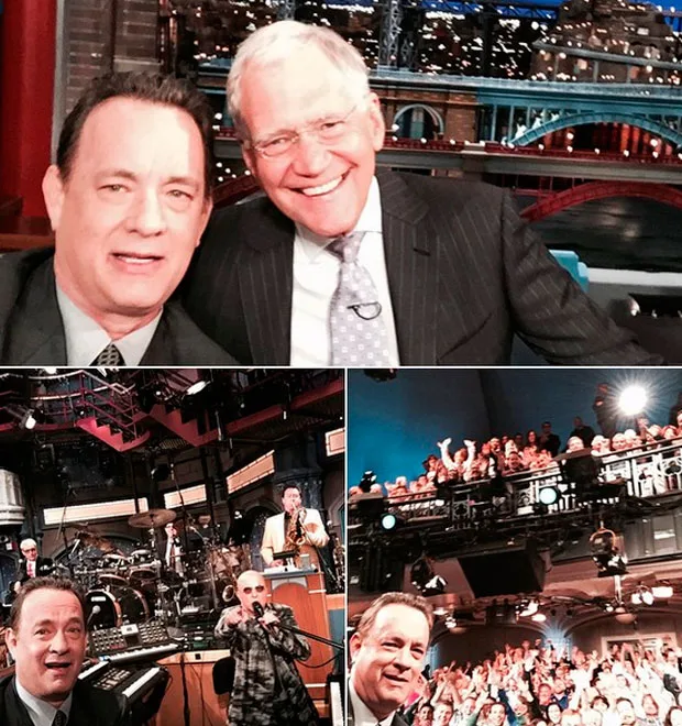 Tom Hanks usa bastão de selfie no Late Show