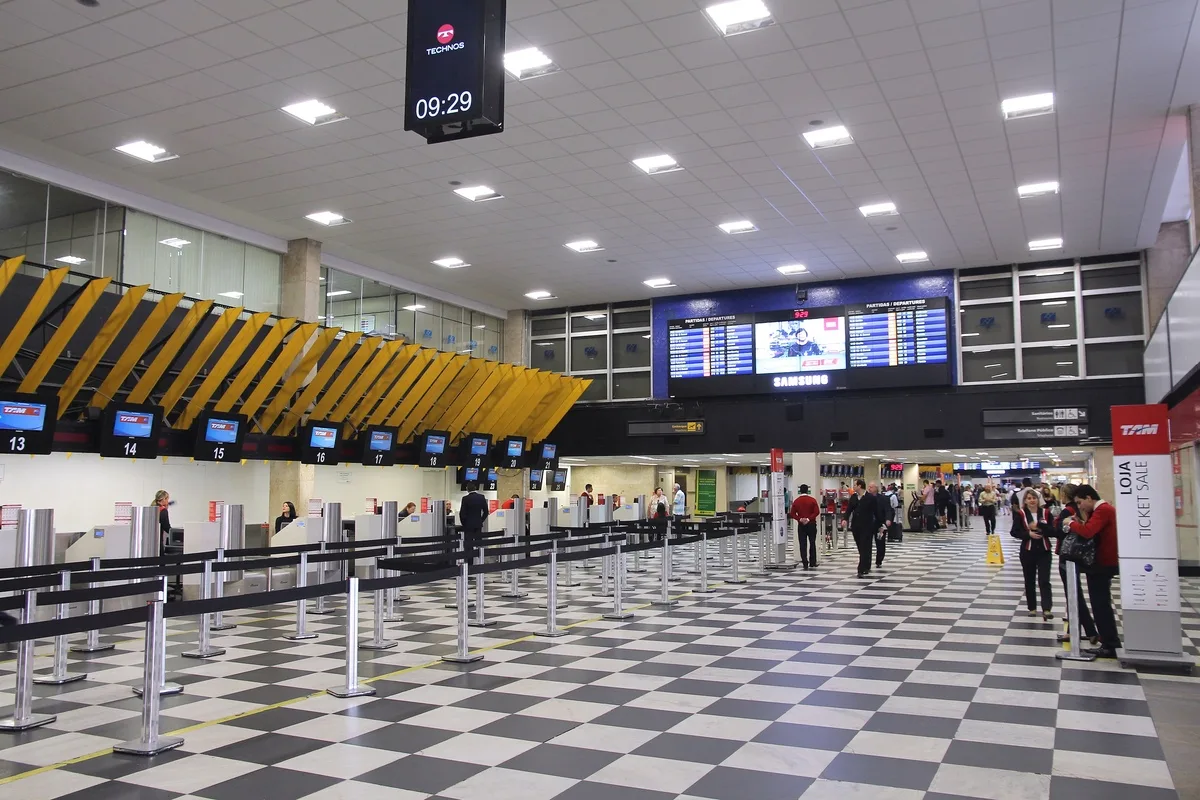 Sao Paulo, Brazil – October 7, 2014: Travelers check in at Congonhas airport of Sao Paulo. The airport served 17.1 million passengers in 2013.