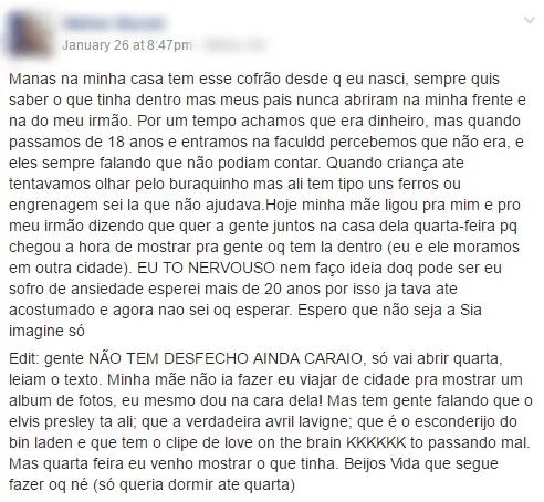 Cofre de família capixaba gera curiosidade e vira assunto mais falado da internet