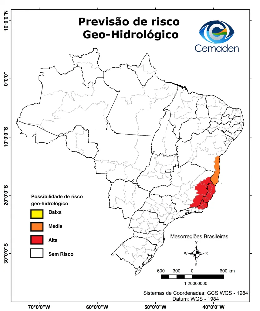 Espírito Santo tem novo alerta de chuva forte e risco de inundação