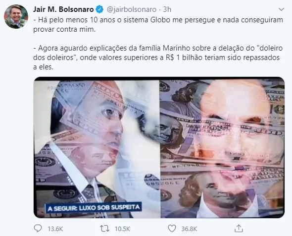 Bolsonaro reage e diz que é perseguido pela Rede Globo