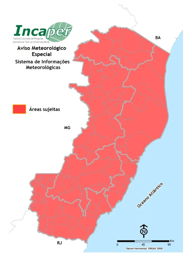 Permanece alerta de chuva forte, inundações e deslizamentos no ES