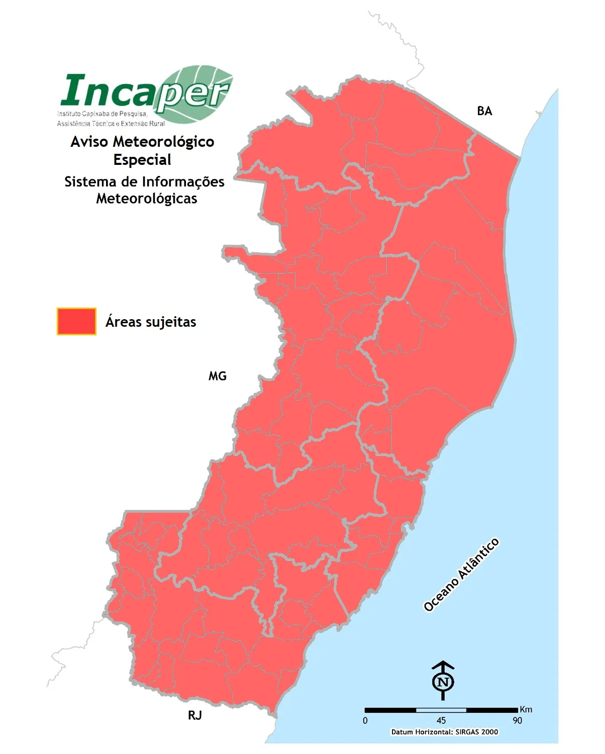 Permanece alerta de chuva forte, inundações e deslizamentos no ES