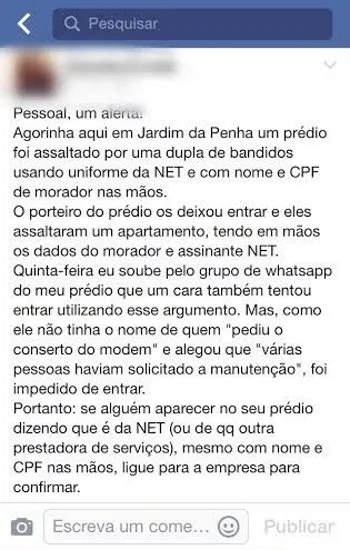 Golpe da “visita técnica”: clientes de TV a cabo denunciam assaltos em Vitória