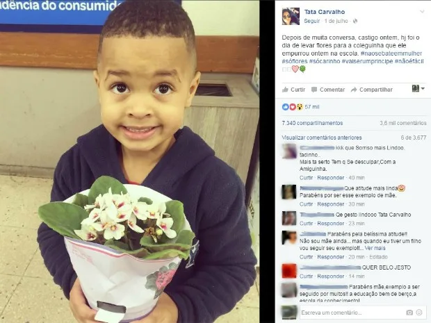 Mãe faz filho de 4 anos pedir desculpas e levar flores para colega após empurrão