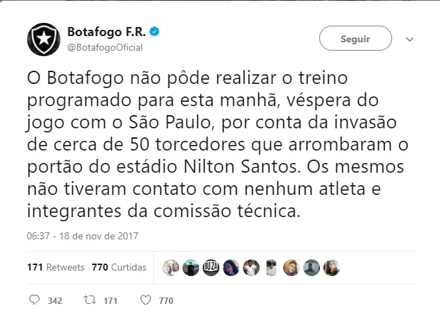 Grupo de torcedores invade Engenhão e Botafogo cancela treinamento neste sábado