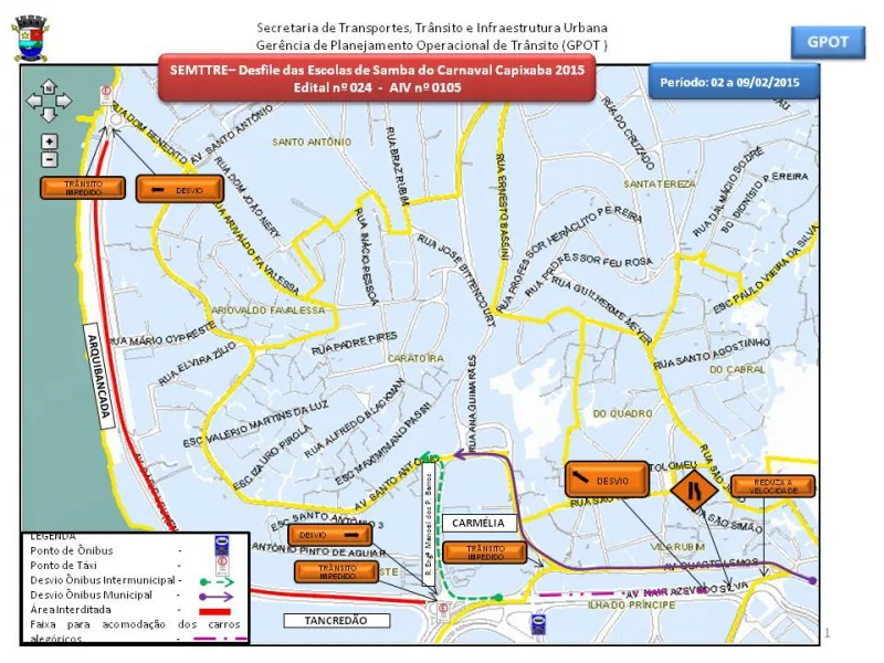 Mapa de interdição no Sambão para os desfiles das escolas de samba