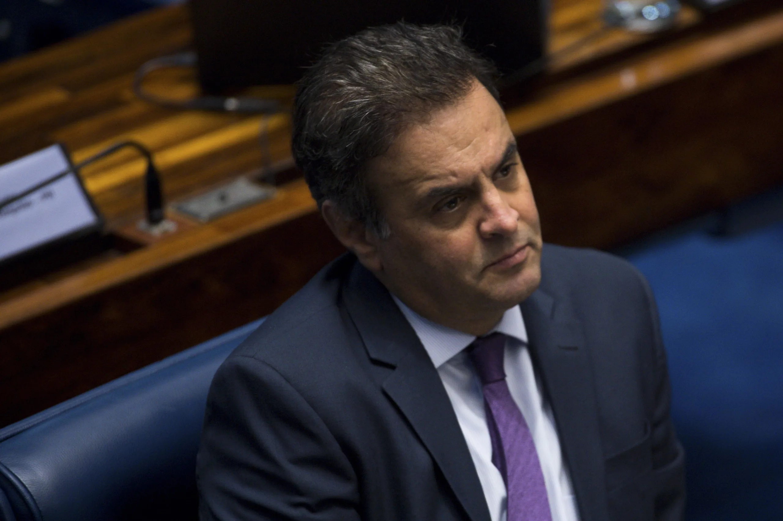 Brasília, DF, Brasil: O senador Aécio Neves durante a defesa da presidenta afastada, Dilma Rousseff, em sessão de julgamento do impeachment, no Senado. ( Marcelo Camargo/Agência Brasil)