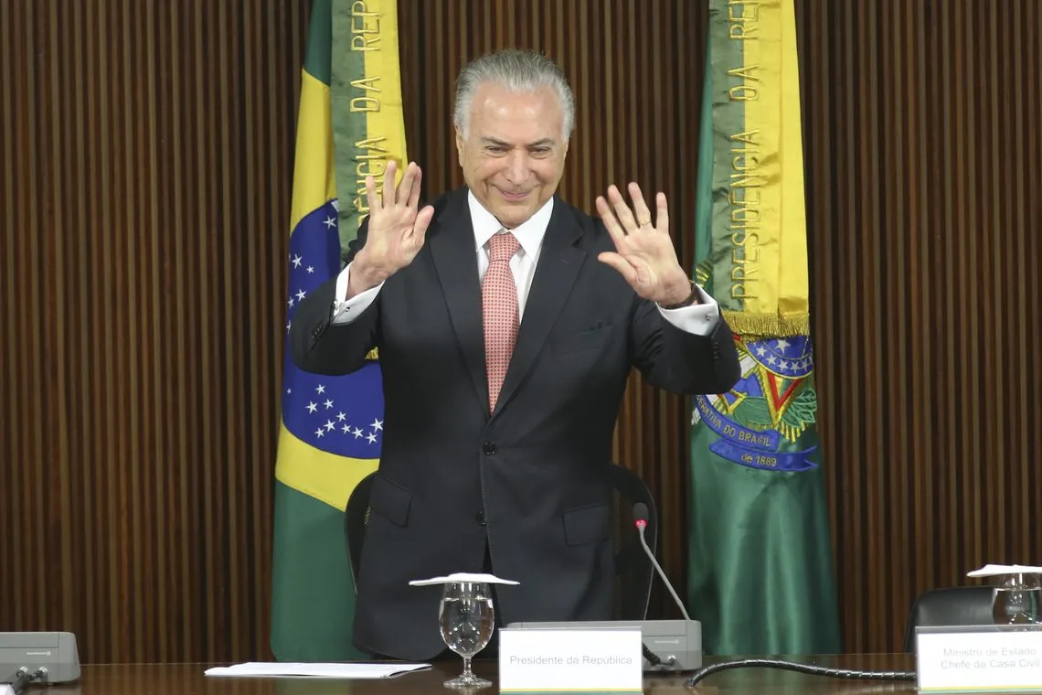 O presidente Michel Temer coordena a última reunião ministerial de seu governo, no Palácio do Planalto.