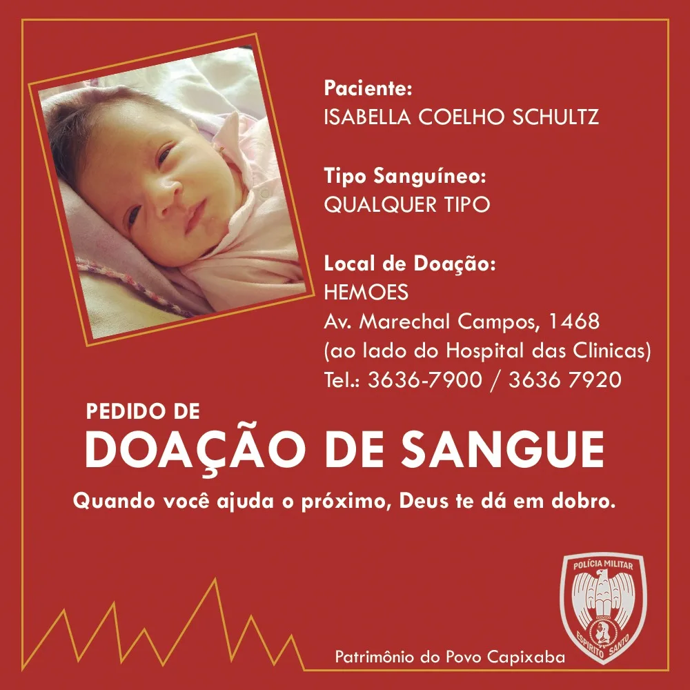 Bebê de três meses enfrenta câncer e família faz campanha para doação de sangue