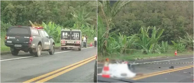 Acidente entre caminhão e motocicleta deixa um morto na BR-101, em Rio Novo do Sul