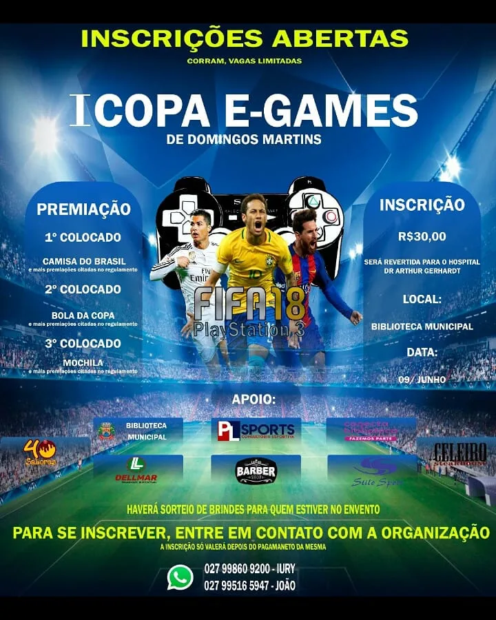 Campeonato de FIFA18 para arrecadar doações em Domingos Martins