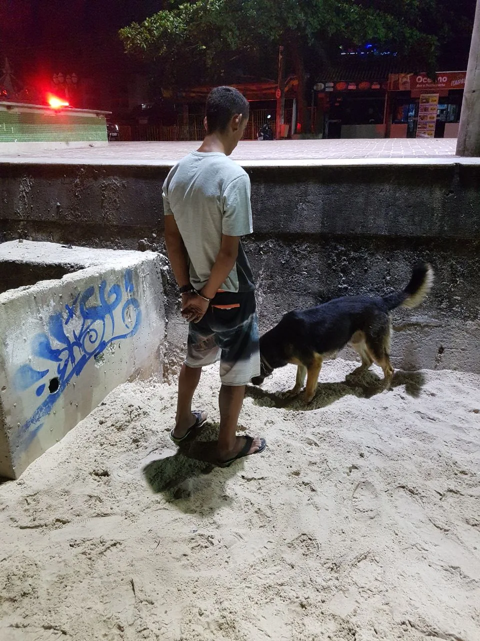 Cão encontra drogas enterradas na areia de praia em Guarapari