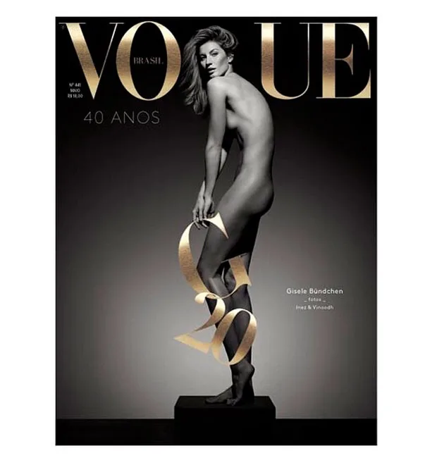 Sem roupas, Gisele Bündchen posa para capa comemorativa da Vogue