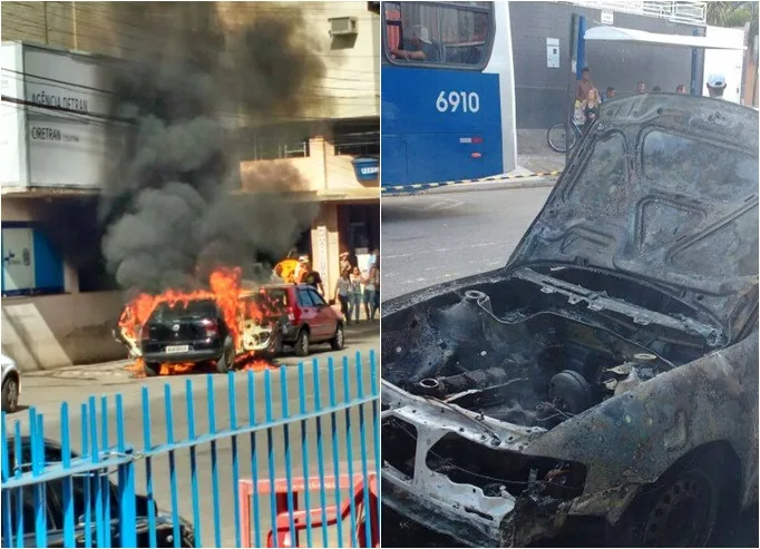 Flagrante! Fogo destrói carros e fachada de Ciretran em Colatina