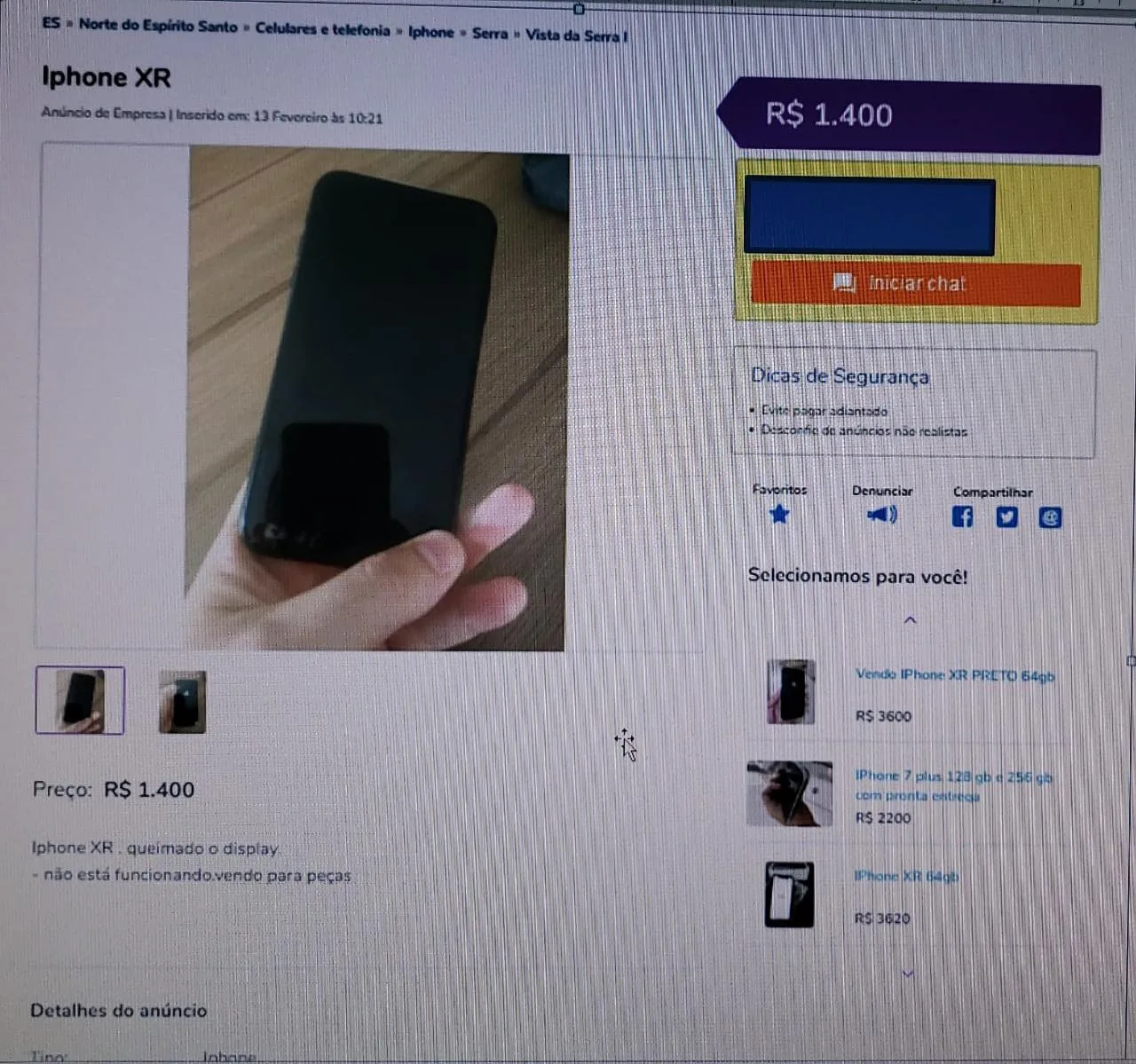 Suspeito de vender celular roubado pela internet é preso na Serra