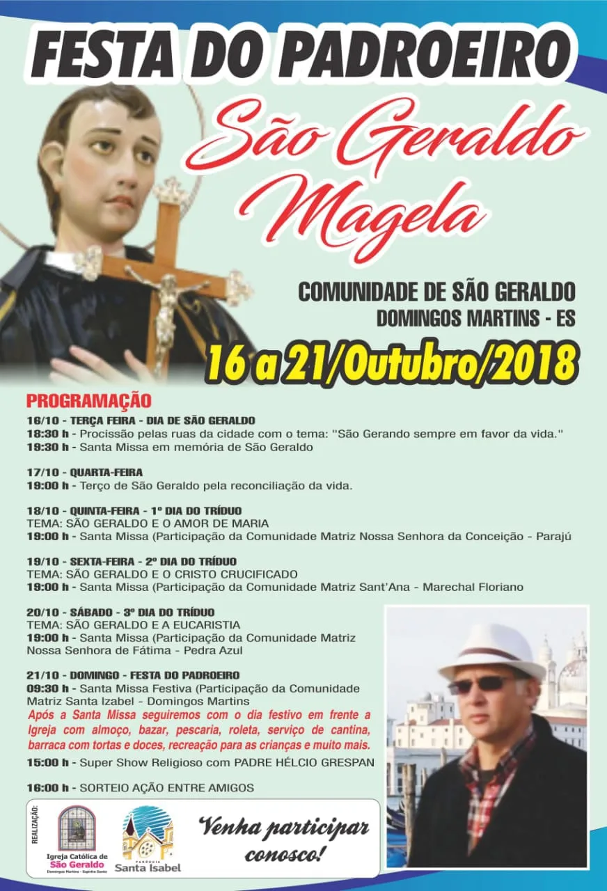 Festa de São Geraldo Magela acontece nesse final de semana em Domingos Martins