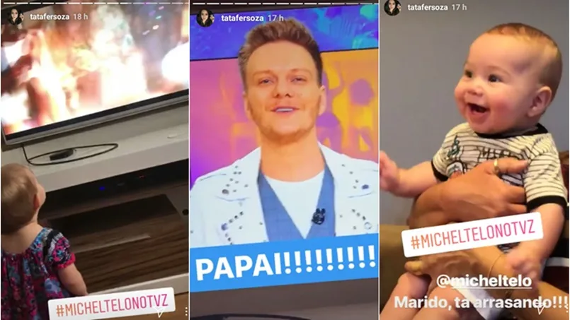 Thais Fersoza mostra os filhos encantados com o papai na televisão