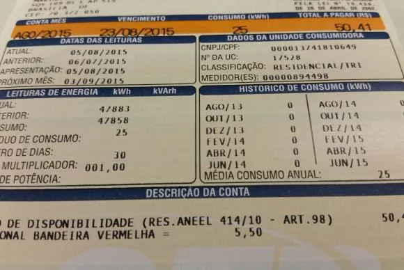 Bandeira tarifária nas contas de energia de agosto será vermelha