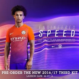 Manchester City apresenta terceira camisa nas cores roxa e laranja