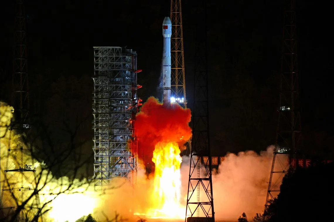 A Long March-3B rocket carrying Chang’e 4 lunar probe takes off from the Xichang Satellite Launch Center in Sichuan province, China December 8, 2018. REUTERS/Stringer ATTENTION EDITORS – THIS IMAGE WAS PROVIDED BY A THIRD PARTY. CHINA OUT.