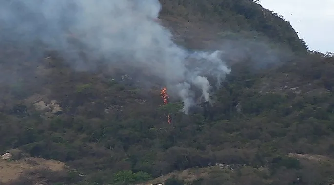 Bombeiros combatem últimos focos de incêndio no Morro do Moreno