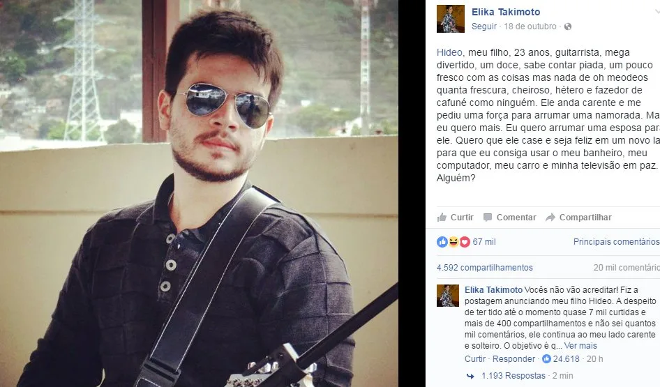 Mãe faz 'anúncio' do filho para mulheres e post bomba nas redes sociais