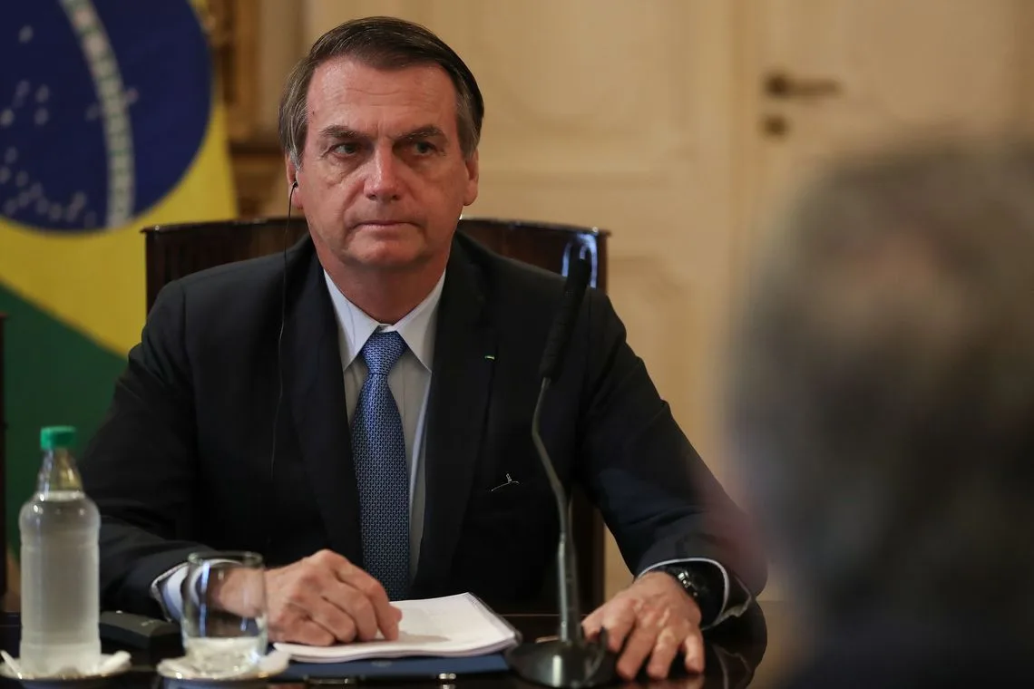 O presidente Jair Bolsonaro durante reunião ampliada com o presidente da Argentina, Mauricio Macri.