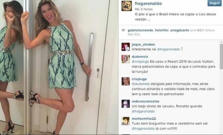 Estilista brasileiro chama vestido utilizado por Gisele Bündchen de "lixo"