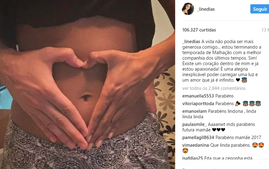 Protagonista de 'Malhação' está grávida e posta foto nas redes sociais