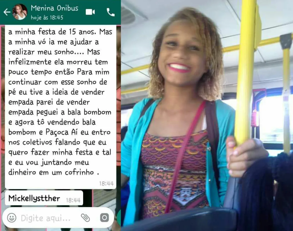 Adolescente que vendia doces em ônibus vai realizar sonho da festa de 15 anos