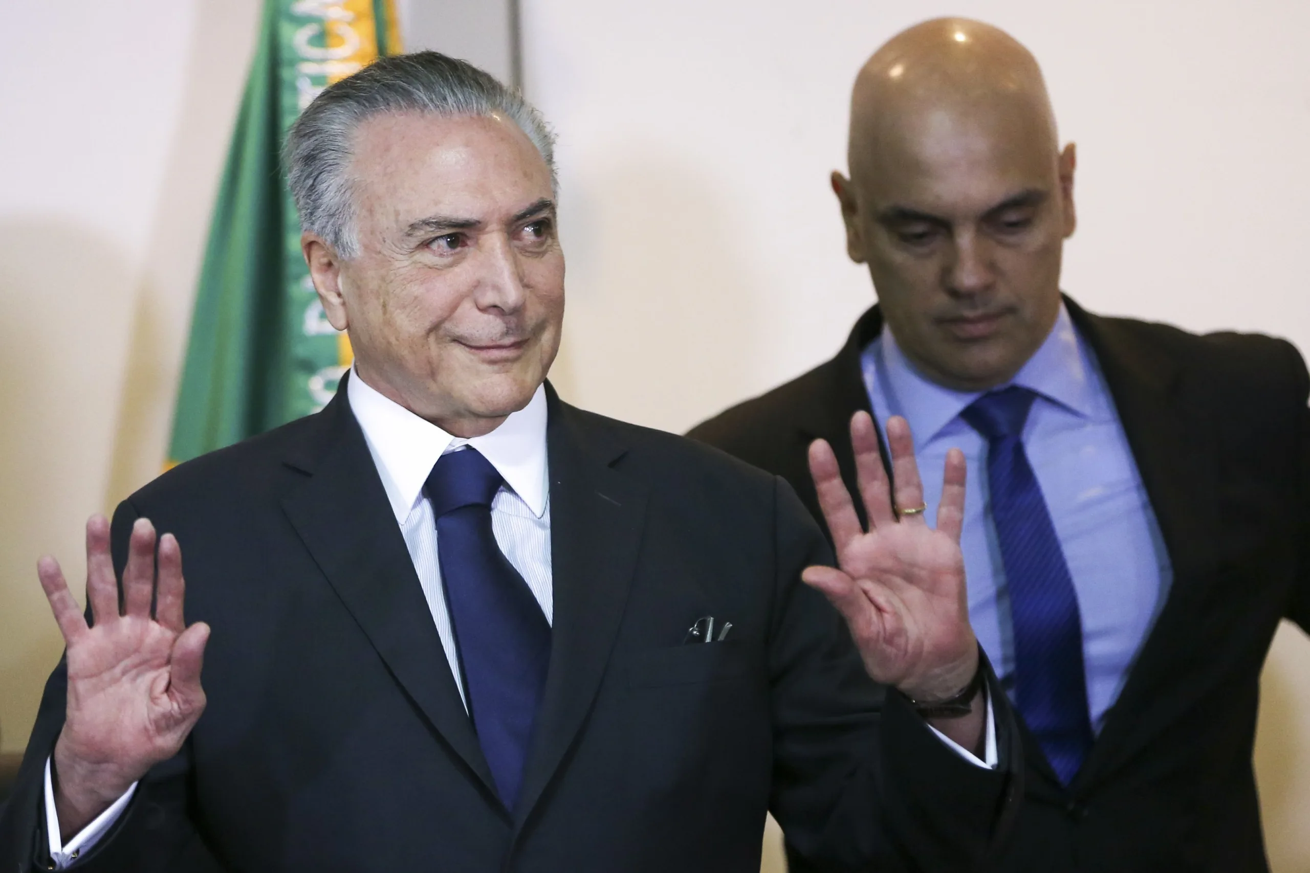 Brasília – O Presidente interino, Michel Temer, e o ministro da Justiça, Alexandre de Moraes, participam de reunião com os secretários de Segurança Pública de todos os Estados, no Ministério da Justiça. (Marcelo Camargo/Agência Brasil)