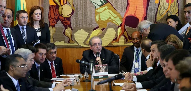 Brasília – Eduardo Cunha preside reunião de líderes partidários para definir os detalhes da votação no Plenário da Câmara dos Deputados do pedido de impeachment da presidente Dilma Rousseff (Wilson Dias/Agência Brasil)