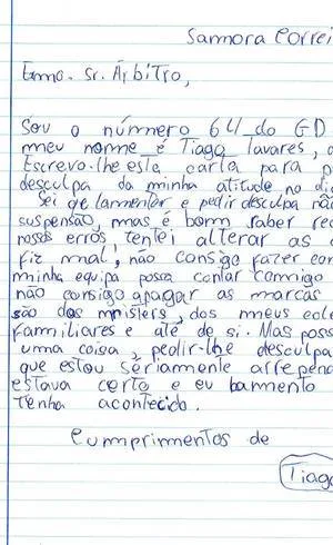 Jogador de 11 anos escreve carta de desculpas ao árbitro após ser expulso e ato viraliza. Leia!