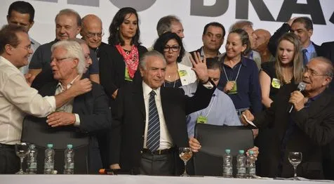 Brasília – Os presidentes do Senado, Renan Calheiros, da Câmara, Eduardo Cunha e o vice-presidente da República, Michel Temer, participam da convenção Nacional do PMDB (Valter Campanato/Agência Brasil)