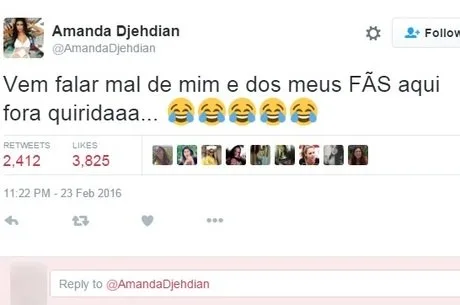 Amanda Djehdian comemora eliminação de Juliana do BBB 16