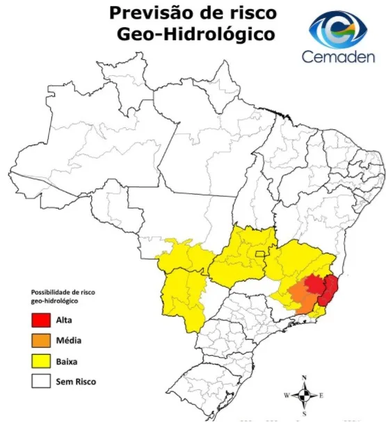 Espírito Santo tem risco alto de inundações e enxurradas nesta segunda (4), segundo Cemaden