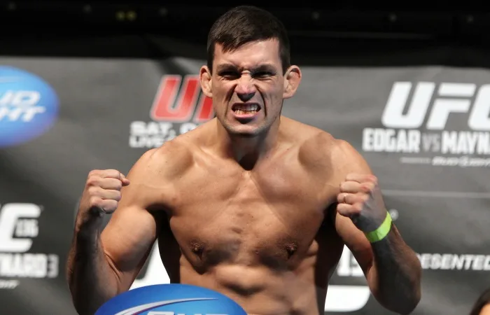 [FIGHTER] weighs in at the UFC 136 weigh-in at the Toyota Center on October 7, 2011 in Houston, Texas.