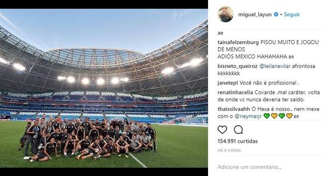 Brasileiros 'invadem' Instagram de mexicano que deu pisão em Neymar