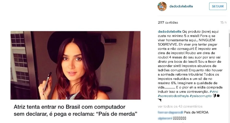 Depois de receber críticas, Thaila Ayala ganha apoio de Dado Dolabella