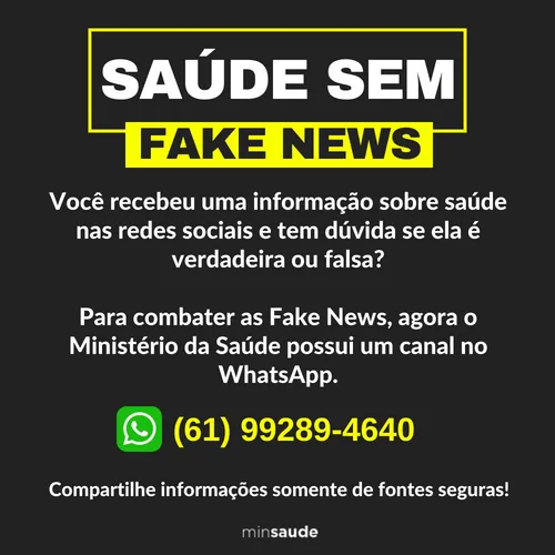 Ministério da Saúde identifica 185 focos de fake news e reforça campanhas