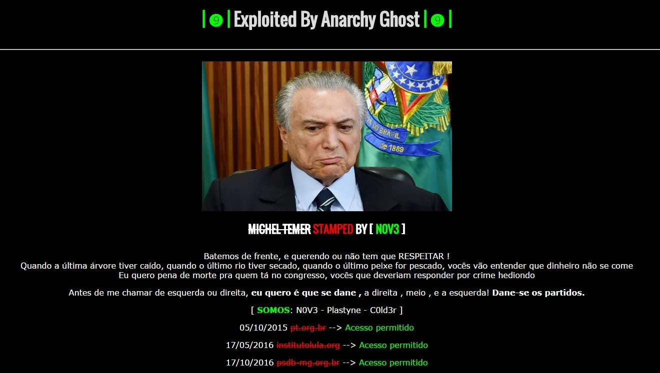 Hackers invadem site do PMDB sobre presidente Michel Temer com ataque a políticos