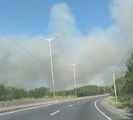 Incêndio chama atenção de moradores e motoristas na Rodovia do Contorno